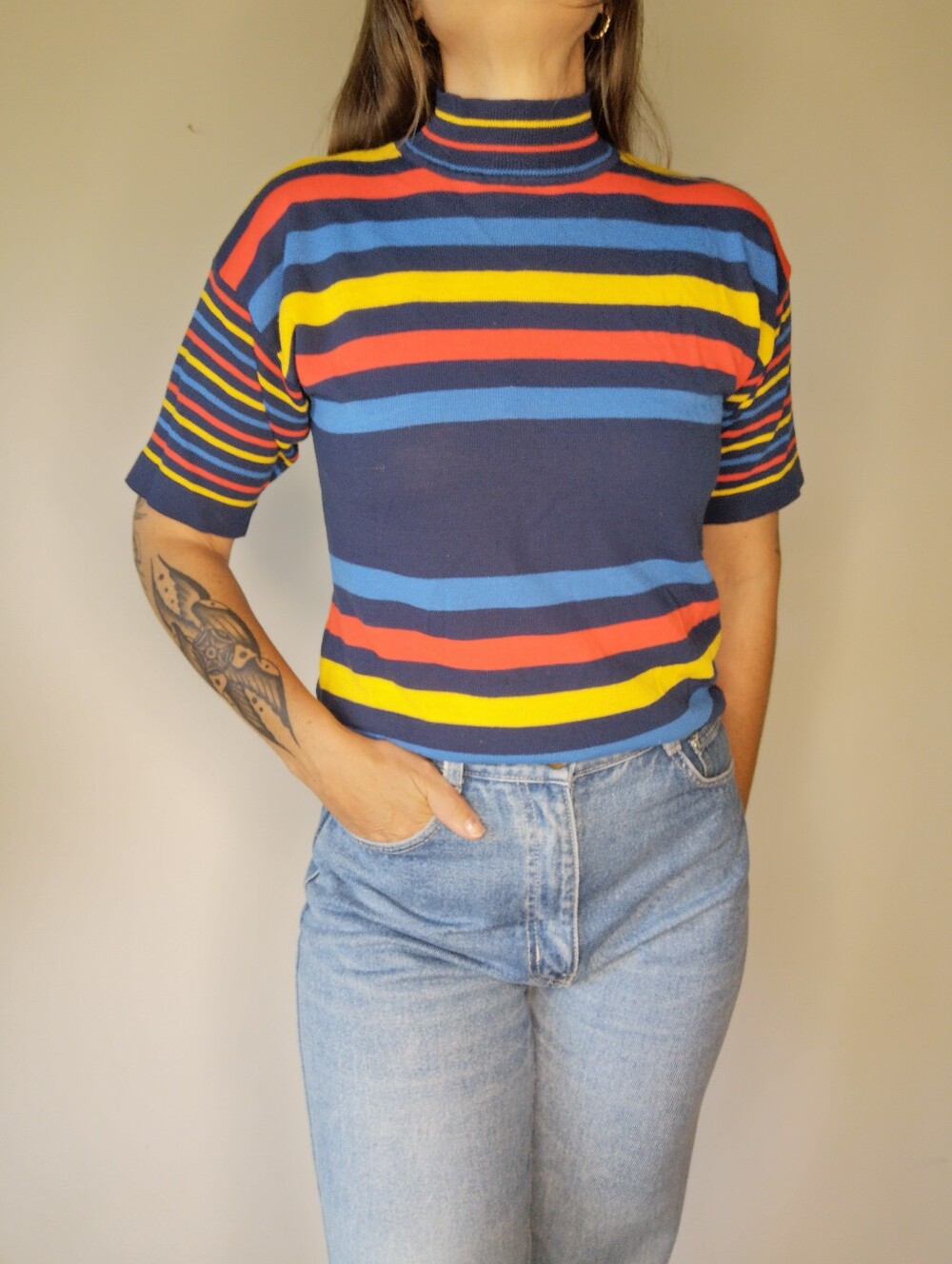 50s Striped Short Sleeve Sweater